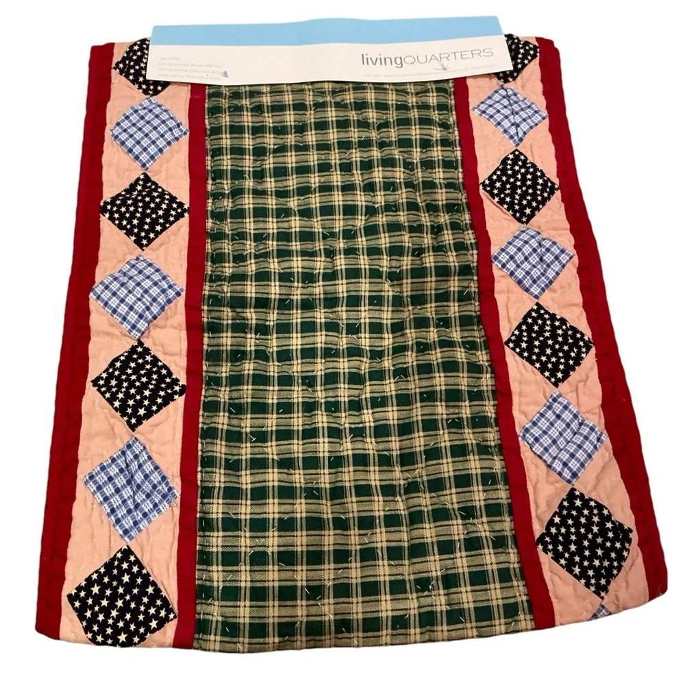 Vintage living quarters quilted table runner holiday multicolored plaid 68x14